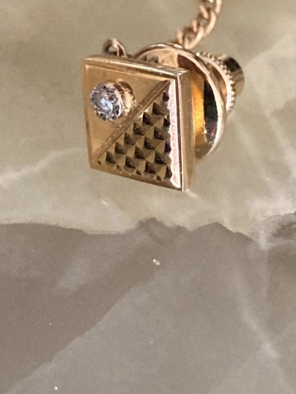 Vintage Pierre Cardin Tie Tack & Shields Pyramid Cufflinks – Gold Tone 1970s